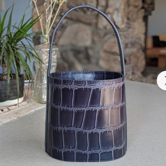 STAUD Handbags - 🐱HP🐱STAUD Bissett Navy Croc-embossed Bucket Bag